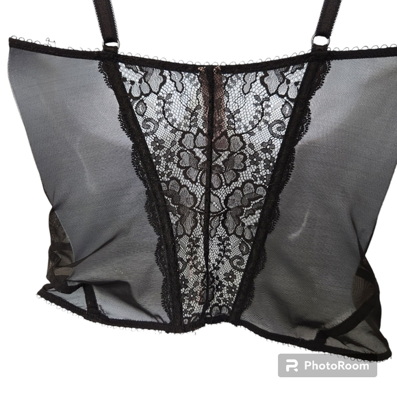 Victorias Secret Underwire Black Sheer Lace Side Zip Lingerie Bustier Corset 34B - Picture 15 of 16